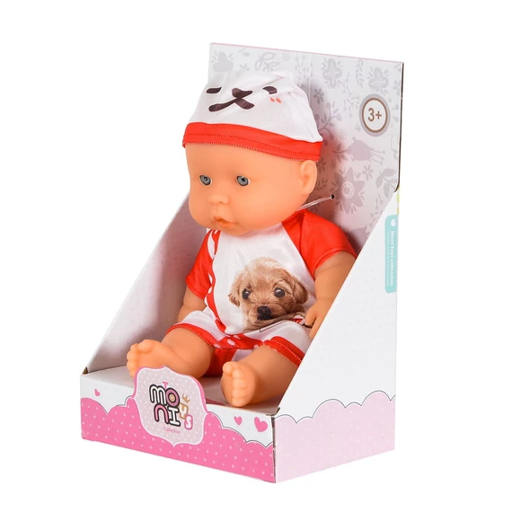 BABA 20cm újszülött Kutyus ruha FEHÉR/PIROS